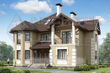 T-071-K Проект дома из кирпича с мансардой, эркером, сауной, вторым светом, террасой, балконом 14х15