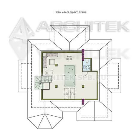 T-071-P Проект дома из пеноблоков с мансардой, эркером, сауной, вторым светом, террасой, балконом 14х15