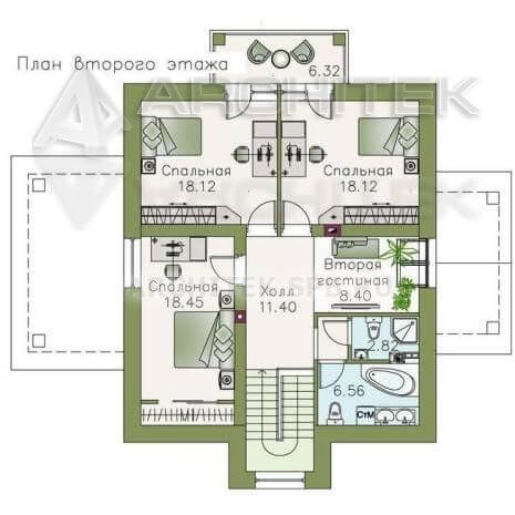 T-080-P Проект дома из пеноблоков с мансардой, балконом, террасой 13.5х14.7