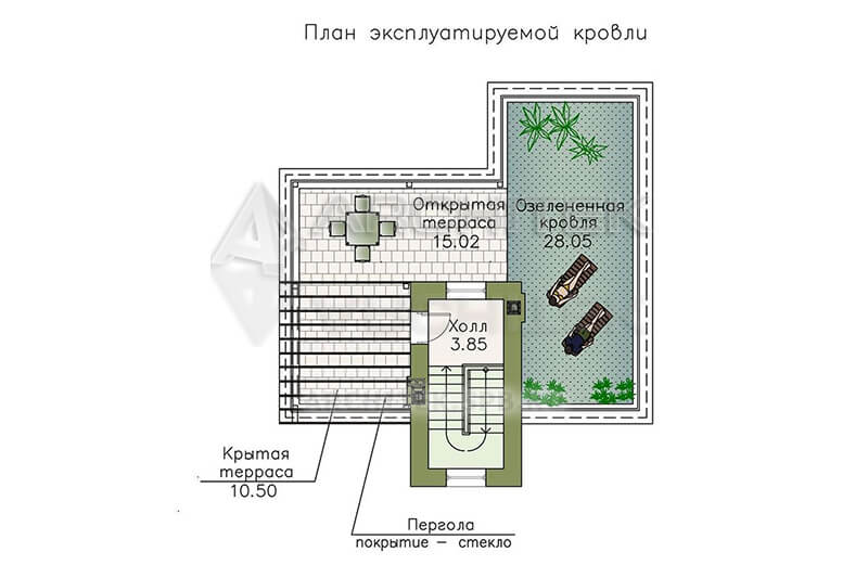 T-088-P Проект современного компактного дома из газобетона с эксплуатируемой кровлей и террасой 9.3×10.2