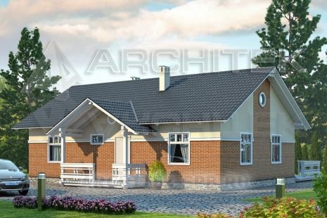 V-001-F проект маленького дачного каркасного дома с террасой