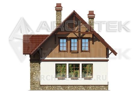 V-015-F проект маленького каркасного дома с мансардой, верандой 8х10