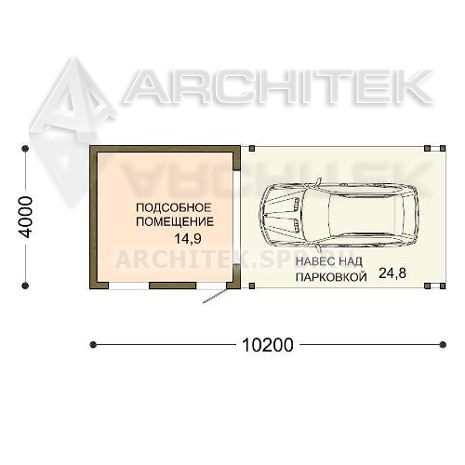 V-018-F проект гаража — навеса с подсобным помещением 4х10