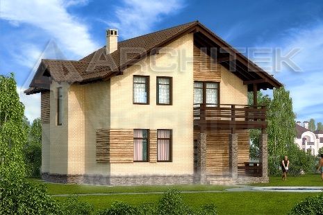 V-024-P проект экономичного коттеджа из пеноблоков с балконом, мансардой 10х10
