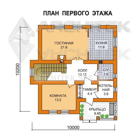 V-024-P проект экономичного коттеджа из пеноблоков с балконом, мансардой 10х10
