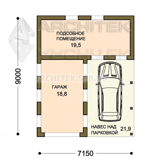 V-036-P проект гаража из газобетона с навесом 7х9