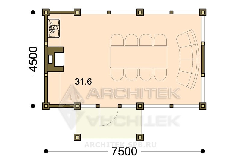 V-045-F проект беседки из дерева 4.5х7.5