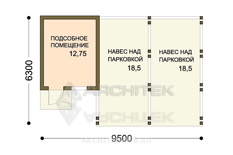 V-048-F проект деревянного гаража с навесом
