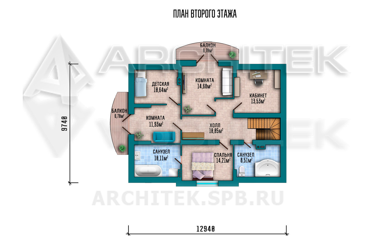 VR-009-P/1 проект дома из газобетона с мансардой, цокольным этажом и террасой 278,5 м2