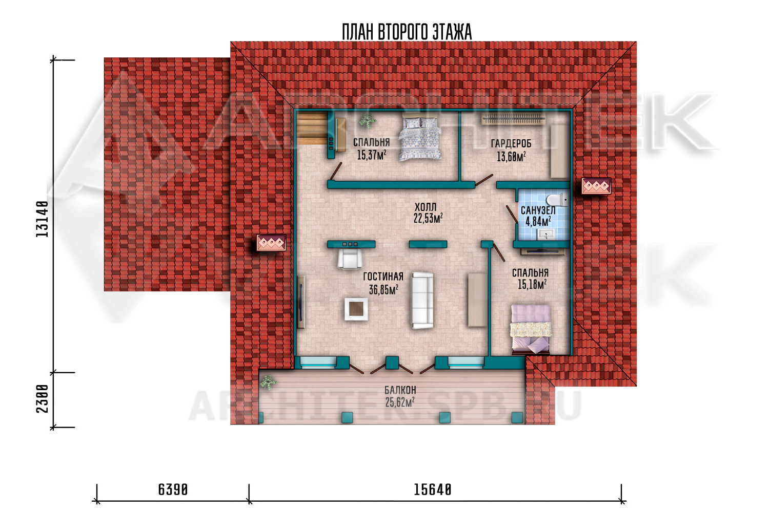 VR-010-P проект дома из газобетона с мансардой, гаражом, цокольным этажом 22.03×17.24