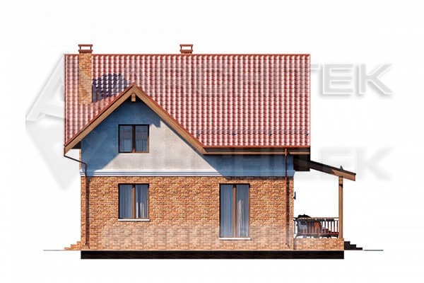 VR-020-P/1 проект дома из газобетона с мансардой, гаражом-навесом, балконом и террасой