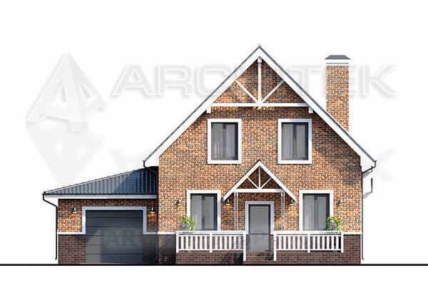 VR-034-P/1 проект дома из газобетона с мансардой, террасой и гаражом