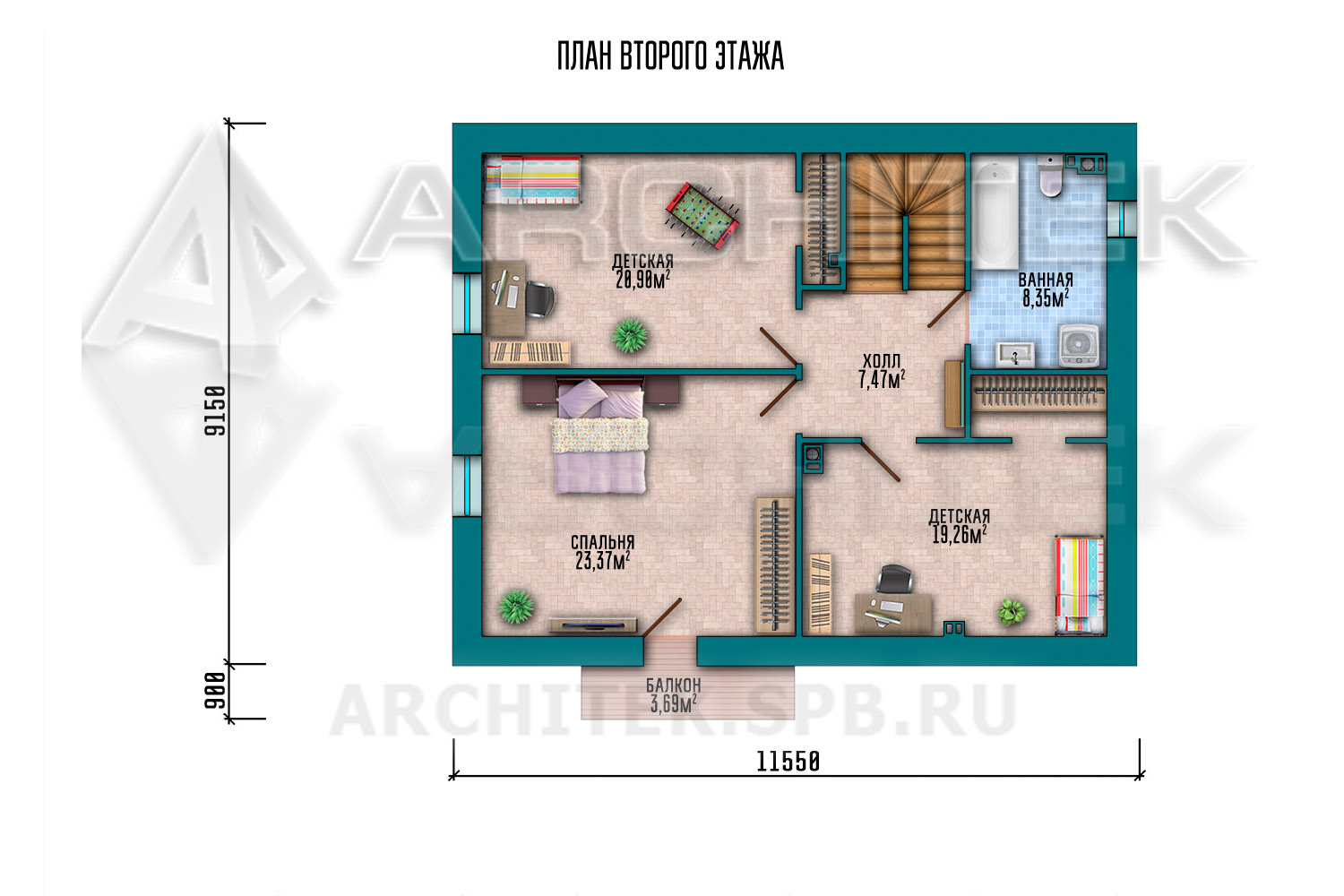 VR-035-P проект дома из газобетона с мансардой и террасой 14,65×10
