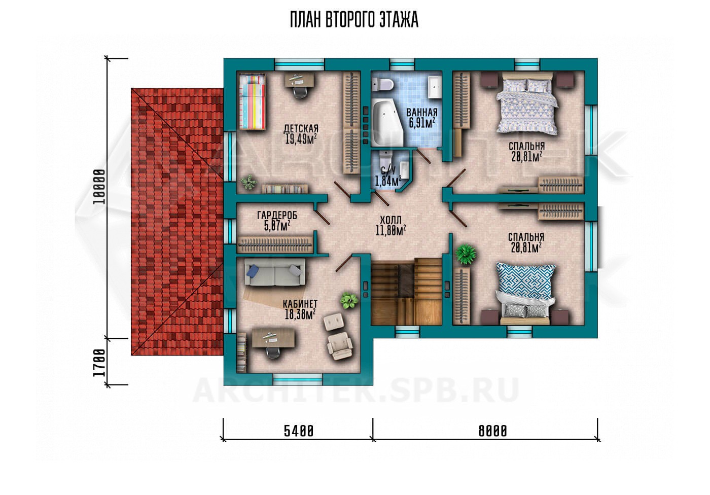 VR-042-P/1 проект двухэтажного дома из газобетона с террасой