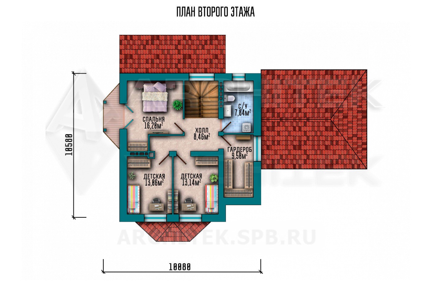 VR-044-P/1 проект дома из газобетона с мансардой, гаражом на 2 авто, цокольным этажом, балконом, эркером и террасой