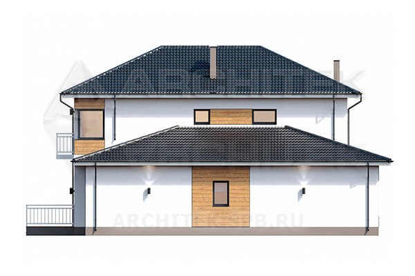 VR-052-P проект двухэтажного дома 11.1×17.2 из газобетона с балконом и террасой