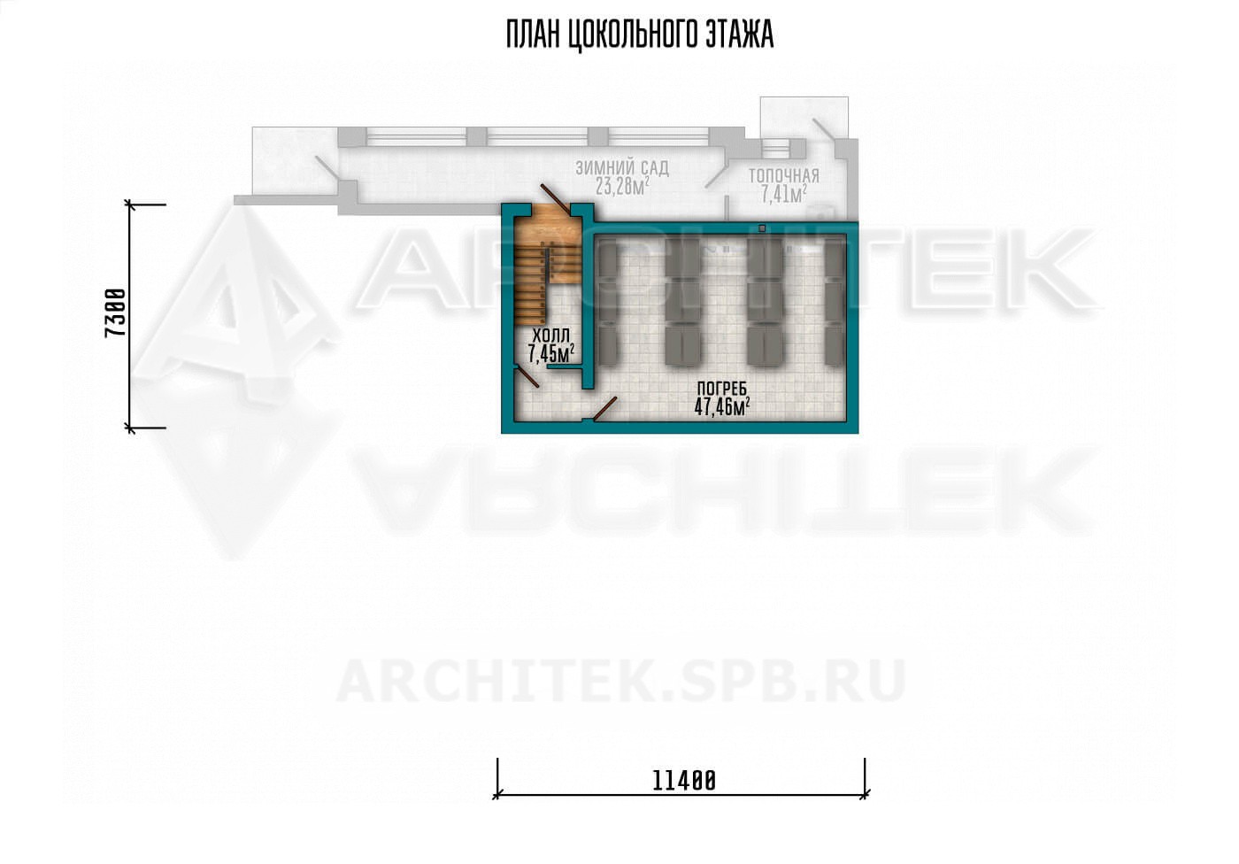 VR-054-K проект кирпичного дома 26.2×19.4 с подвалом, сауной, бассейном, балконом и террасой