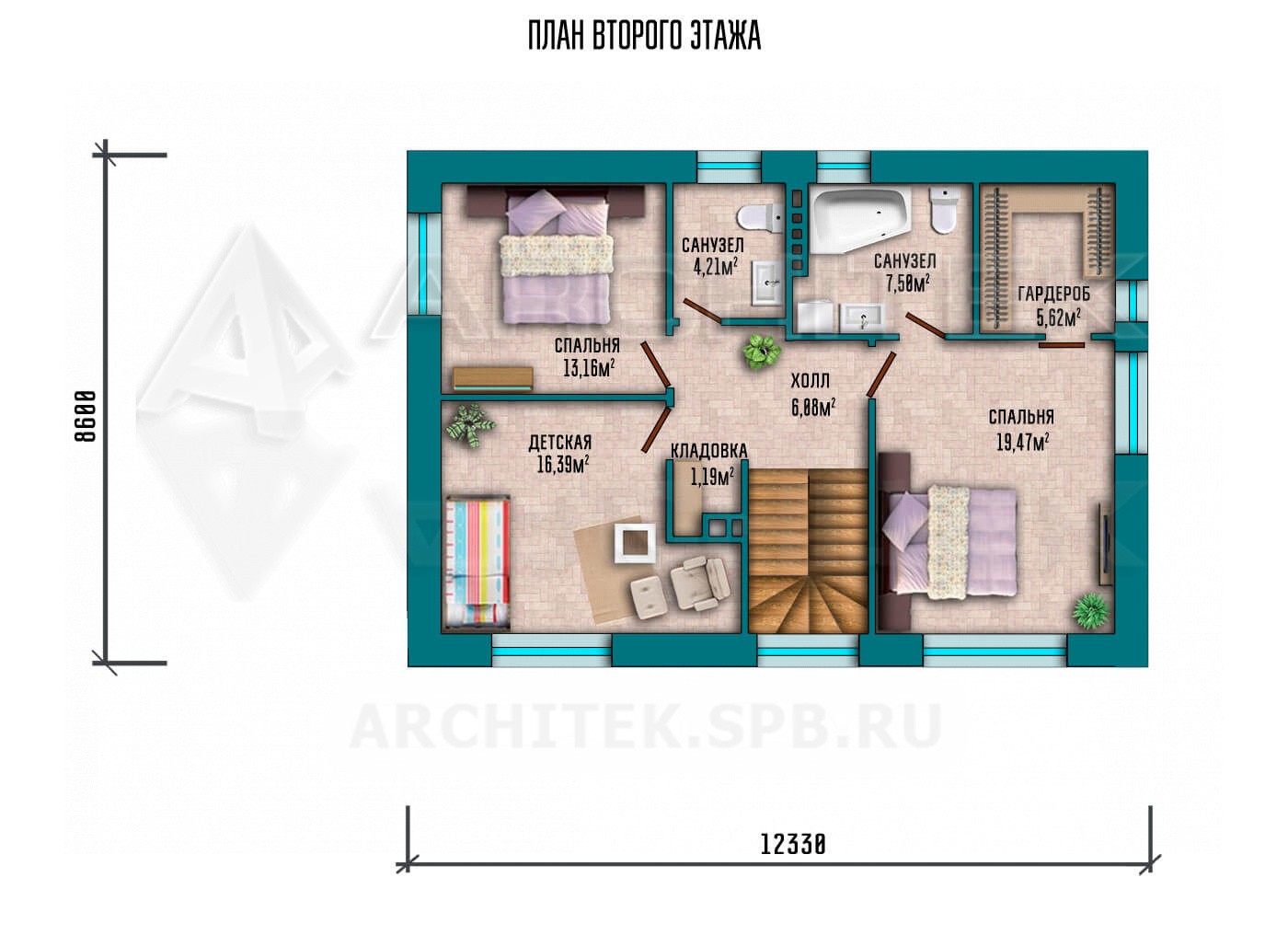 VR-058-P проект современного двухэтажного дома 15.33×10.1 из газобетона с плоской крышей и террасой