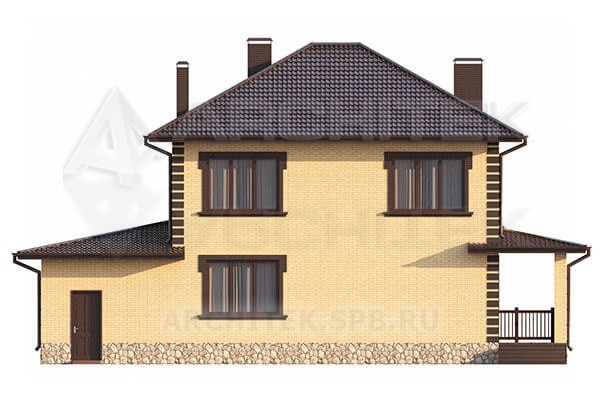 VR-064-P/1 проект двухэтажного дома из газобетонных блоков с террасой и гаражом 16.7×14.04