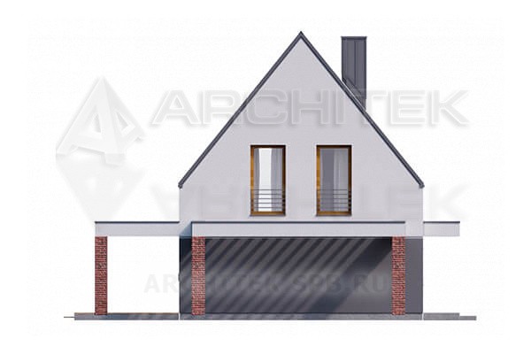 VR-067-P проект современного коттеджа из газобетона с мансардой, террасой и гаражом-навесом 15.8×11