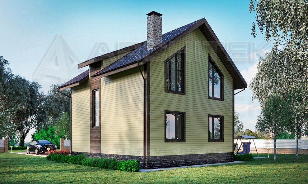VR-072-P проект загородного дома из газобетона 8×9 с мансардой и балконом