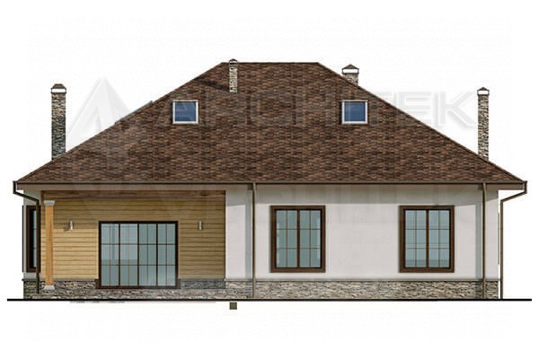 VR-083-P/1 проект дома из газобетона 14.9×15 с мансардой, террасой, балконом