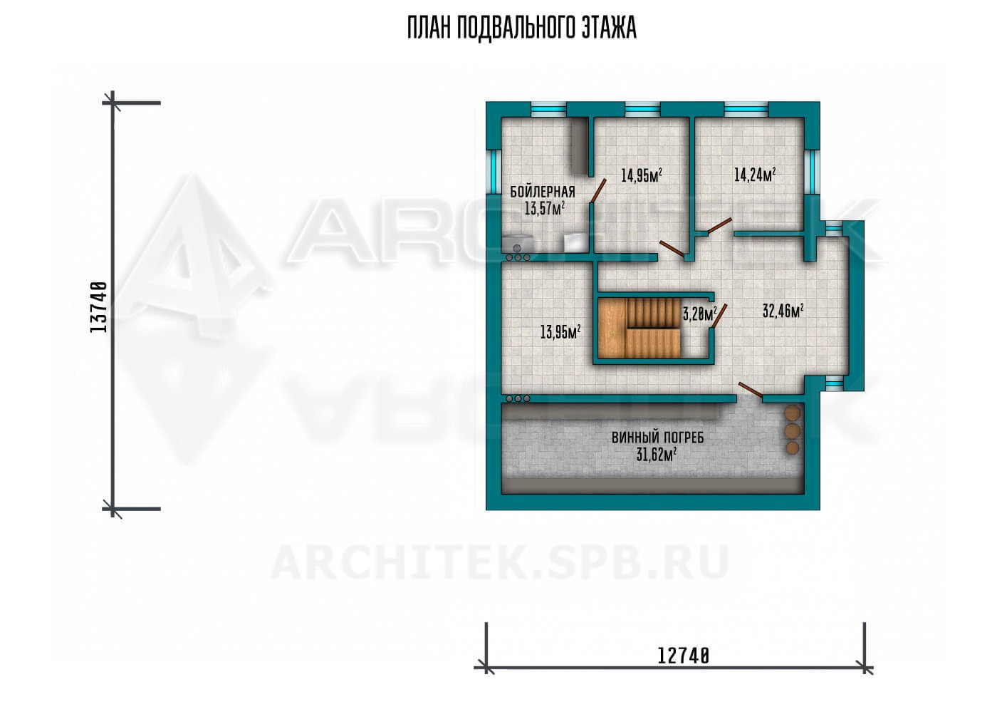 VR-084-P/1 проект двухэтажного дома из газобетона с подвалом и гаражом на 2 авто