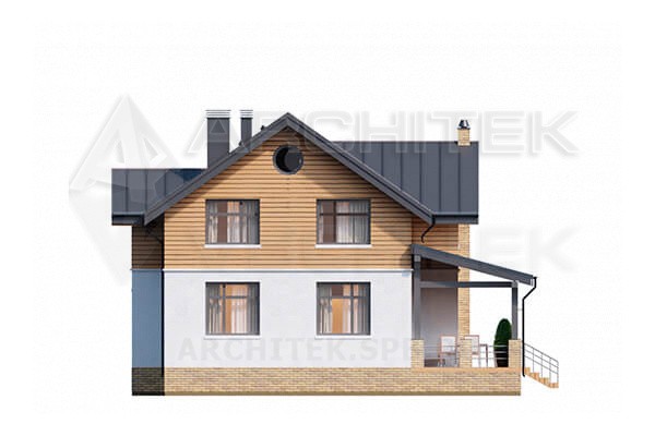 VR-085-P проект коттеджа из газобетона 14.63×12.45 с мансардой и террасой