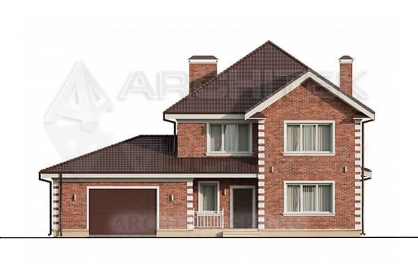 VR-094-P проект 2-этажного дома из газобетона 15.7×14.92 с гаражом и террасой
