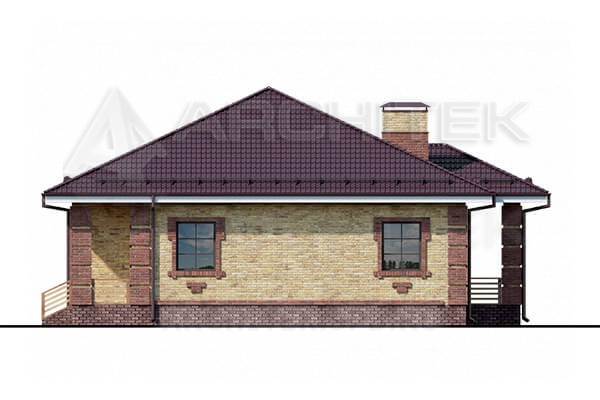 VR-111-P готовый проект одноэтажного дома из газобетона с террасой 14.9×11.9