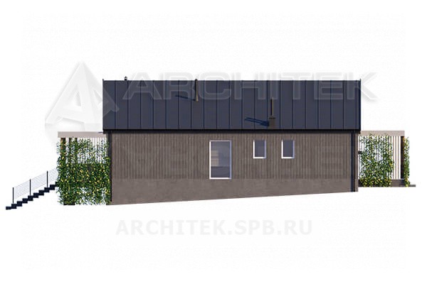 VR-122-P проект современного двухуровневого одноэтажного дома 16.4×20.6 из газобетона с террасой