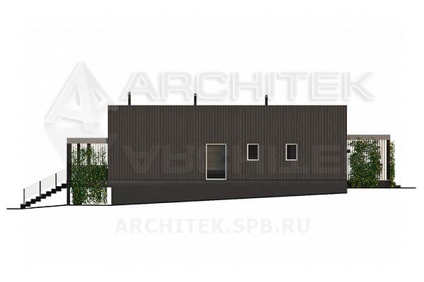 VR-131-P проект одноэтажного дома из газобетона с плоской крышей и террасой 16.4×20.6