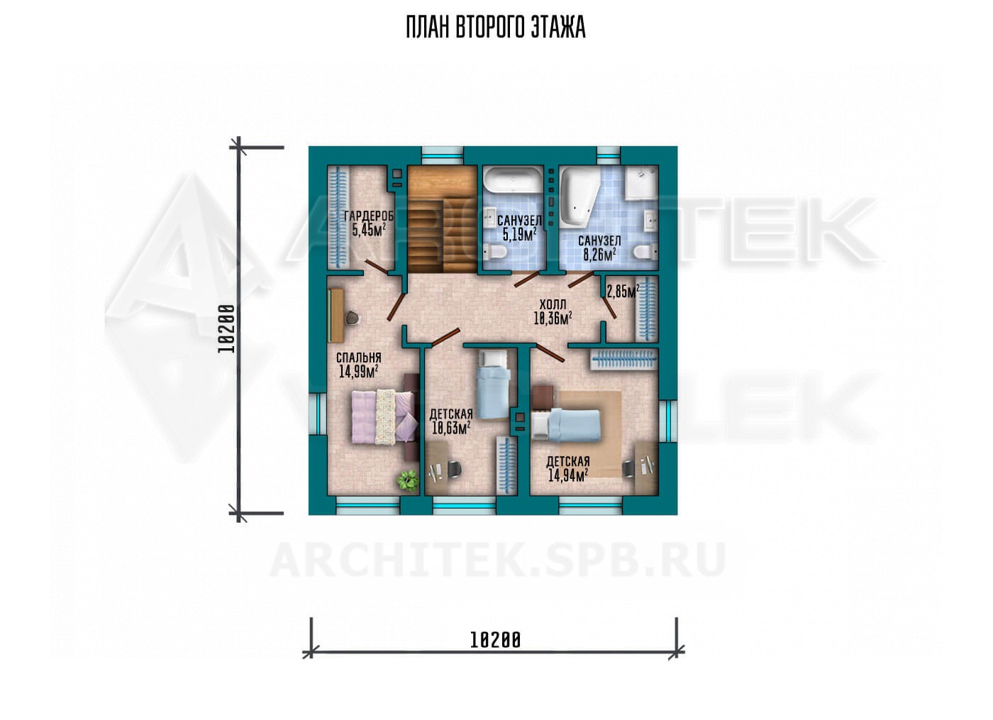 VR-135-P/1 проект двухэтажного дома 10.2×13.33 из газобетонных блоков