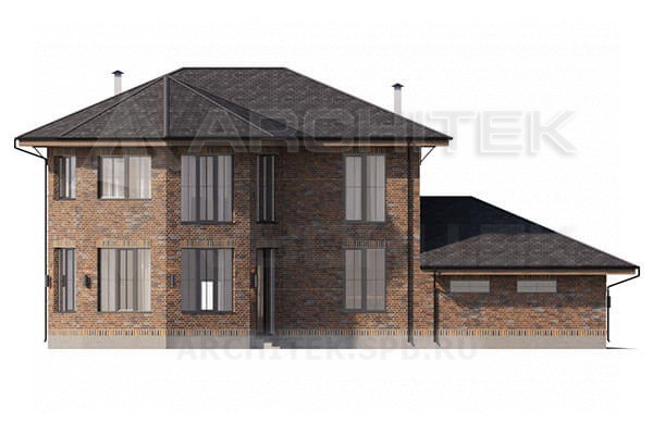 VR-175-P/1 проект двухэтажного дома 19×15.75 из газобетона с террасой, эркером, гаражом