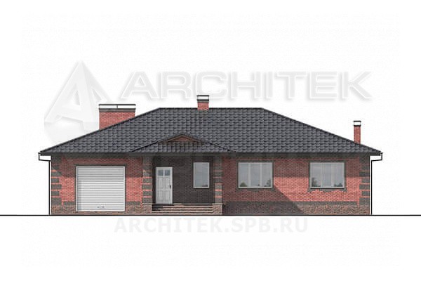 VR-183-P/1 проект одноэтажного коттеджа из газобетонных блоков с гаражом и террасой 17.35×16.65