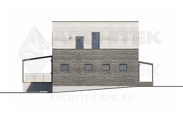 VR-185-P/1 проект современного двухэтажного дома 15.2×15.4 из газобетона с плоской крышей, террасой и гаражом