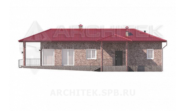 VR-211-K/1 проект бани из керамических блоков 20.7×10.74 с подвалом, террасой и верандой