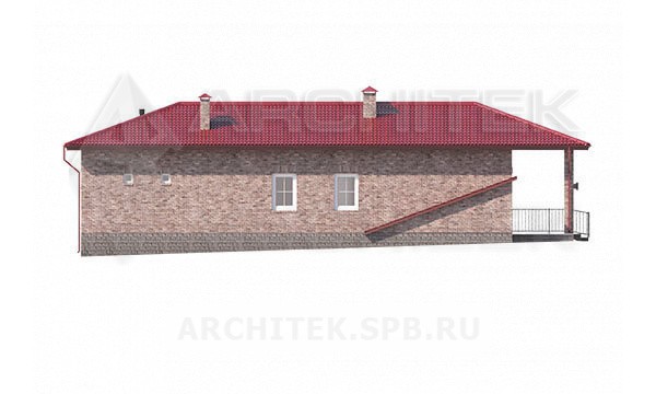 VR-211-K/1 проект бани из керамических блоков 20.7×10.74 с подвалом, террасой и верандой
