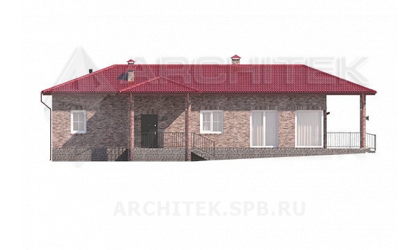VR-211-K готовый проект бани из кирпича с подвалом, верандой и террасой 20.7×10.74
