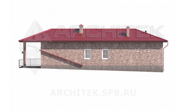VR-211-K готовый проект бани из кирпича с подвалом, верандой и террасой 20.7×10.74