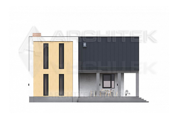 VR-250-P/1 проект современного коттеджа из пеноблоков с террасой, мансардой и вторым светом 12.13×14.65