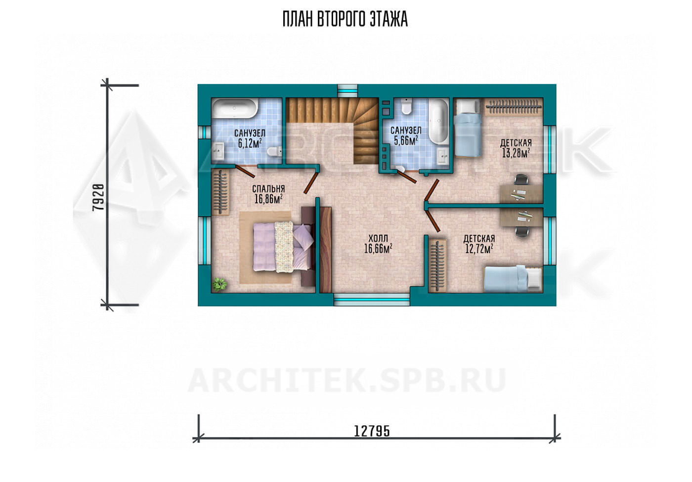 VR-252-K проект кирпичного коттеджа 16.1×10.9 с мансардой и террасой