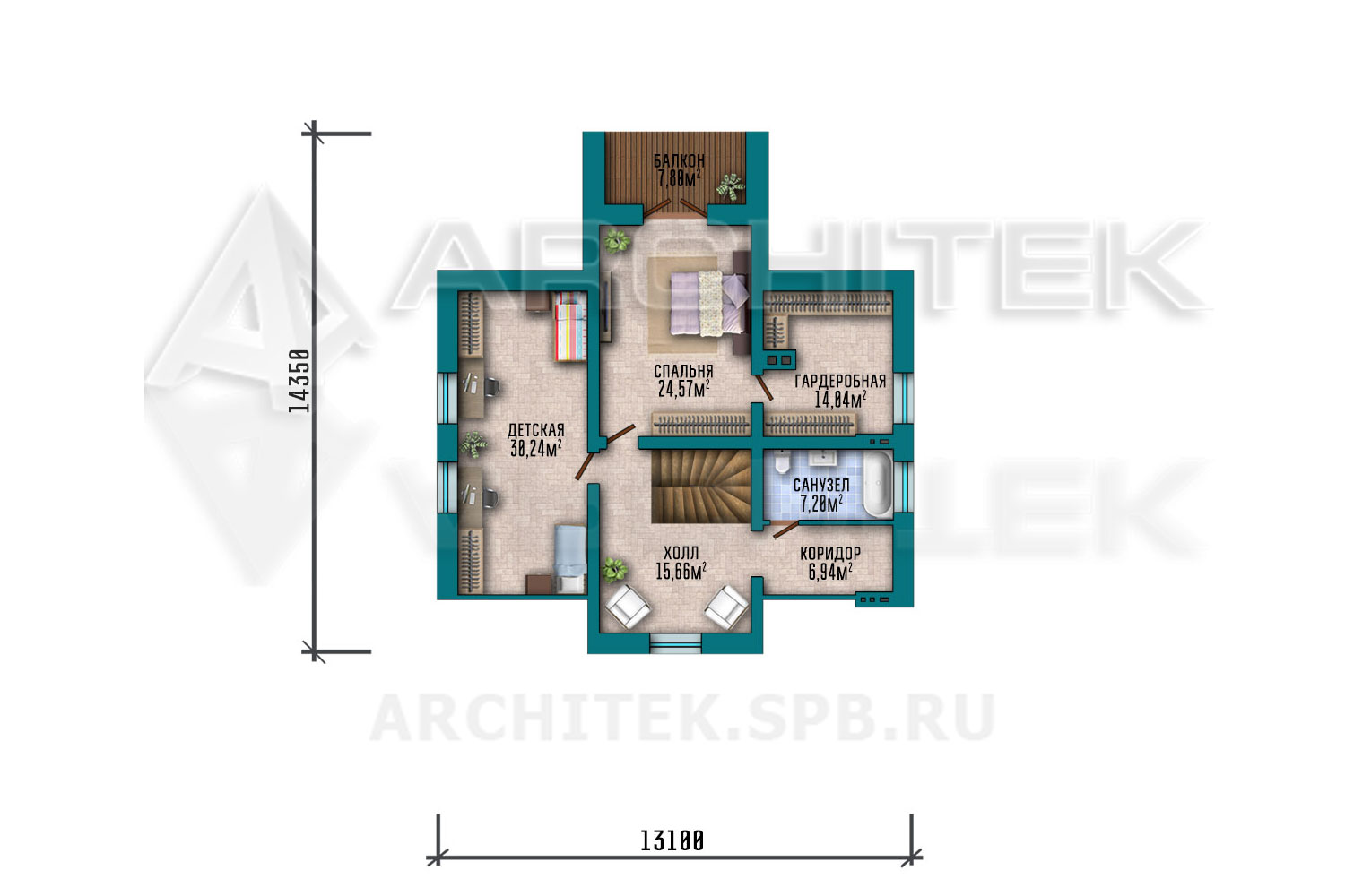 VR-268-P проект коттеджа 13×19.5 из газобетонных блоков с мансардой, балконом, террасой