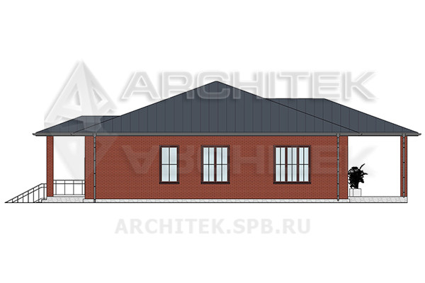 VR-272-K/1 Проект простого 1-этажного дома из кирпича 15×23.5 с террасой 