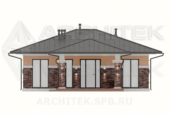 VR-282-P проект 1-этажного загородного дома из газобетонных блоков 12.55×18.3 с террасой