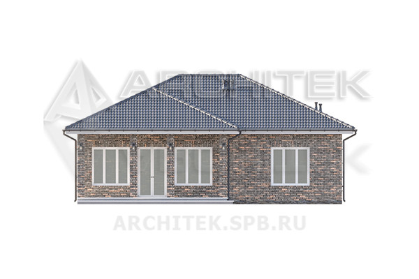VR-321-P/1 Проект простого небольшого 1-этажного дома из газобетона с террасой и сауной 13.6х15