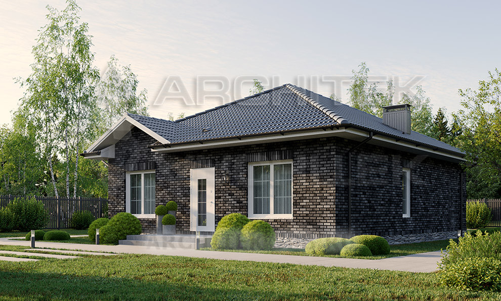 VR-385-P Проект маленького 1-этажного коттеджа из газобетона 9×12.5