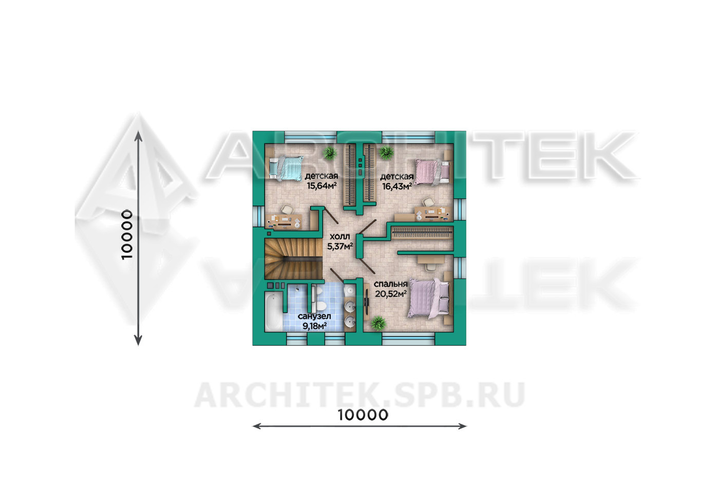 VR-448-P/1 Проект простого коттеджа из газобетонных блоков с мансардой 10х11