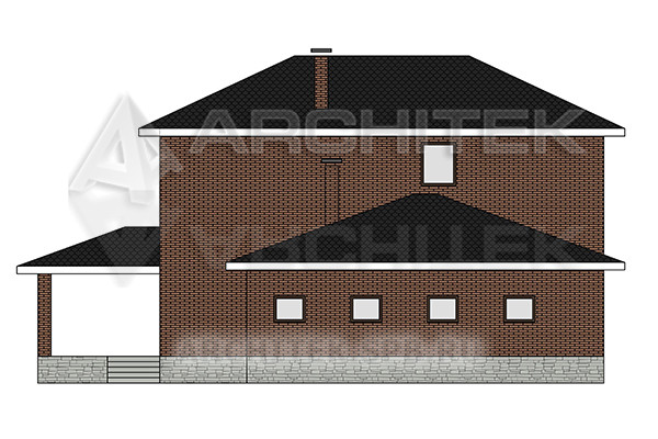 VR-455-K/1 Проект двухэтажного  дома из кирпича с гаражом и террасой 14х16