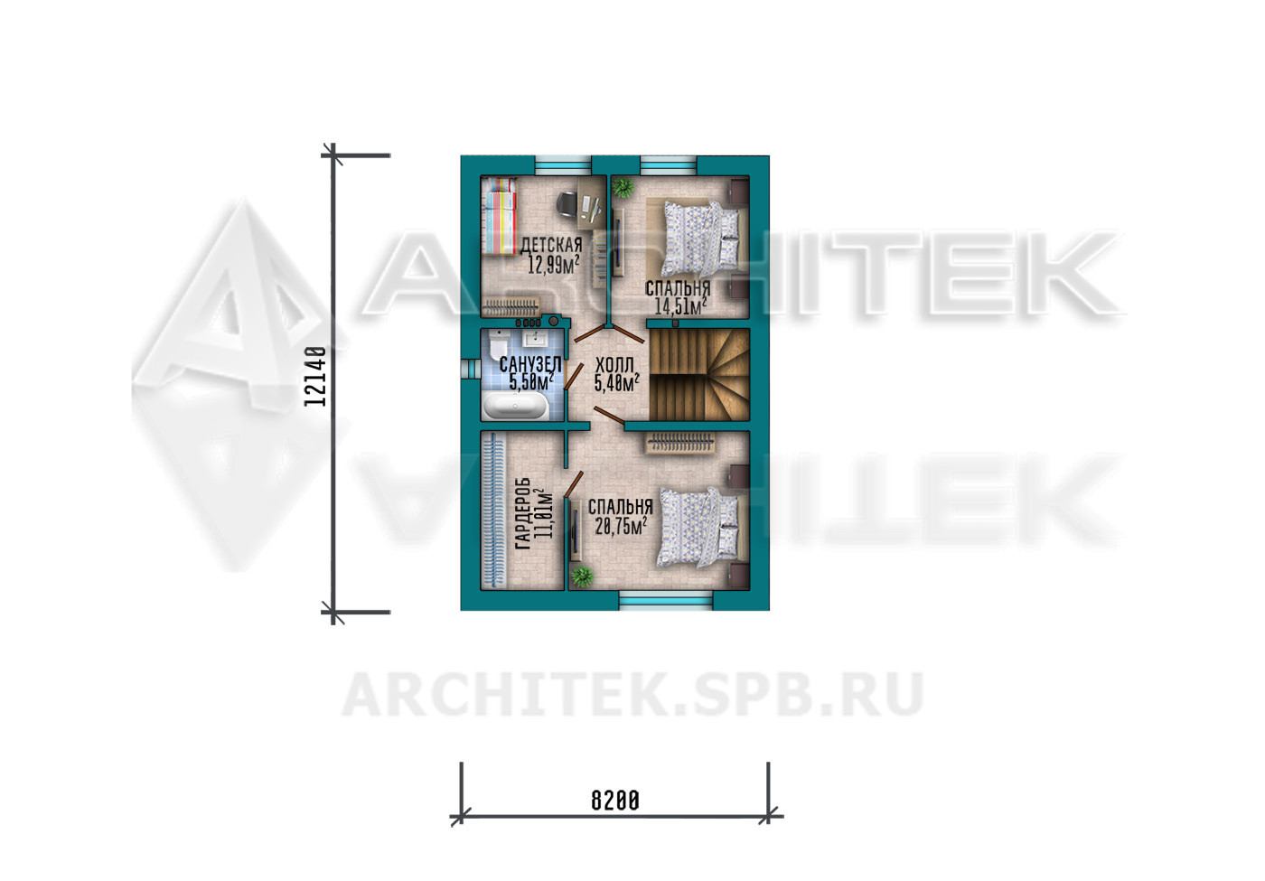 VR-458-P/1 Проект дома из пеноблоков 8.2×16.6 с террасой
